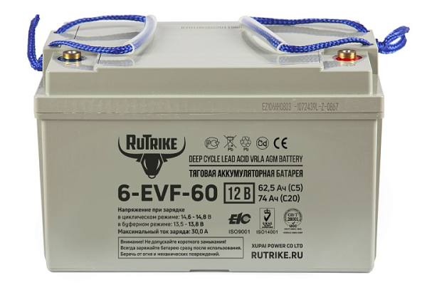 Тяговый аккумулятор RuTrike 6-EVF-60 (12V60A/H C3)